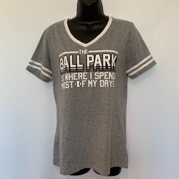 Things She Loves Mom Ballpark V Neck T Shirt - Picture 1 of 7